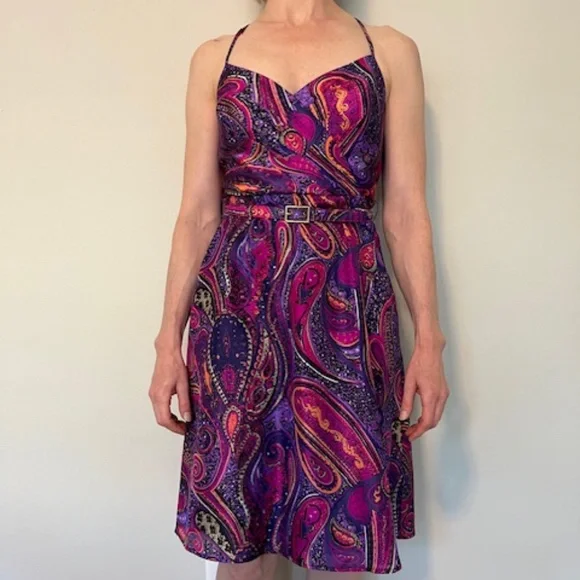 trina turk purple dress NWT TRINA TURK Purple Multi Tenderness V-Neck Bell Sleeve Shift Dress 2